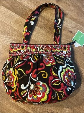 Vera Bradley Black Quilted Floral Tote with Red, Yellow & White Accents
